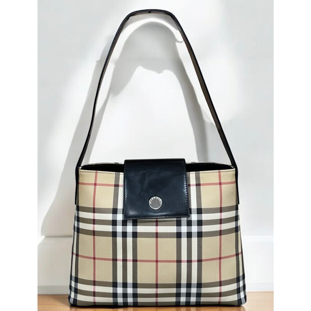 Vintage Burberry Coated Canvas Nova Check Shoulder Bag